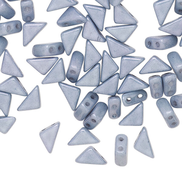 Bead, Tango™, Czech pressed glass, opaque alabaster luminous blue chalk, 8x6x6mm triangle with (2) 0.7-0.8mm holes. Sold per 10-gram pkg, approximately 65 beads. image number 0