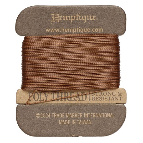 Thread, Hemptique®, polyester, pkg/32 yards, dark brown, 0.45mm 3-ply round. image number 0