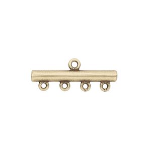 End bar, JBB Findings, antiqued brass, 25x3mm single-sided bar with 4 bottom loops. Sold per pkg of 2.