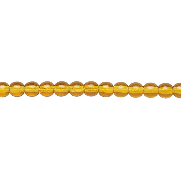 Bead, Preciosa, Czech glass druk, transparent topaz, 4mm round. Sold per 15-1/2" to 16" strand. image number 0