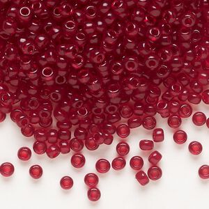 Seed bead, Dyna-Mites™, glass, transparent ruby red, #8 round. Sold per 1/2 kilogram pkg.