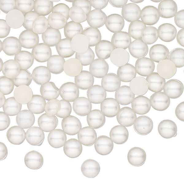 Cabochon, vintage Czech glass pearl, ivory, 4.5mm round with flat back. Sold per pkg of 144 (1 gross). image number 0