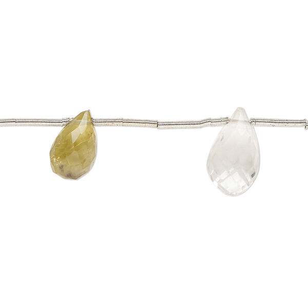 Smoky quartz / quartz crystal 1pkg6, hand-cut top-drilled micro-faceted teardrop bead B- grade, 9x6mm-12x8mm image number 0