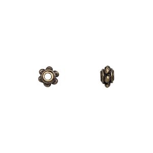 Bead, antique brass-finished "pewter" (zinc-based alloy), 6x4mm wheel rondelle. Sold per pkg of 24.