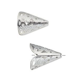 Cone, silver-plated brass, 17x14mm filigree, with 11mm inside diameter. Sold per pkg of 12.