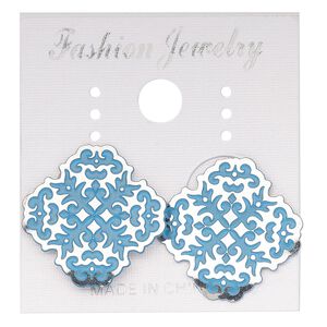 Earstud, stainless steel, blue patina, 20mm fancy diamond. Sold per pair.