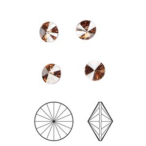 Chaton 12pk light rose golden shadow foil back, Crystal Passions® 6.14-6.32mm rivoli SS29 1122