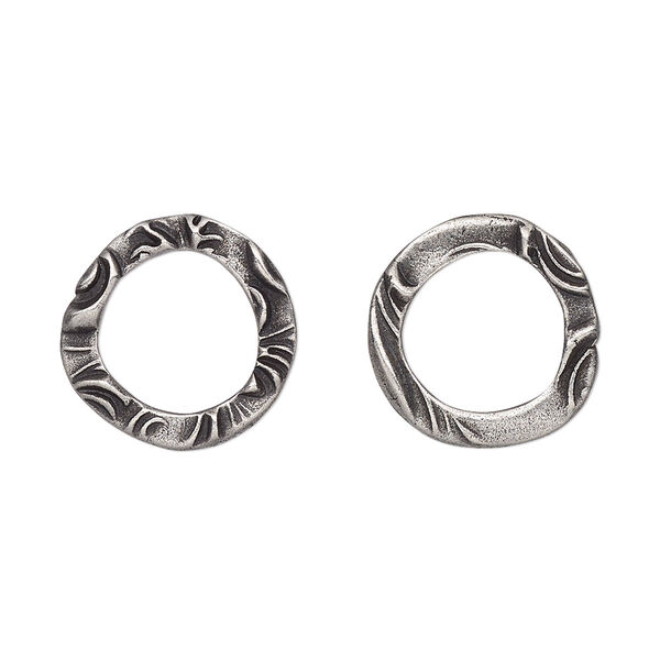 Component, TierraCast®, "Vida Mas Dulce" collection, antiqued pewter (tin-based alloy), 16mm open round with flora design, 10mm inside diameter. Sold per pkg of 20. image number 0