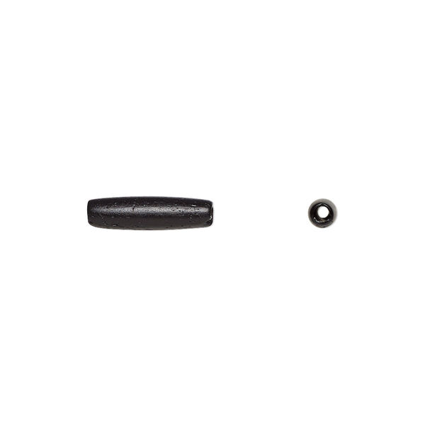 Bead, domestic water buffalo bone (dyed), black, 12x3mm-14x5mm hand-cut hairpipe, Mohs hardness 2-1/2. Sold per pkg of 32. image number 0