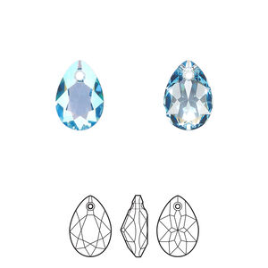 Drop 48pk aquamarine shimmer, Swarovski® 11.5mm pendant pear cut 6433