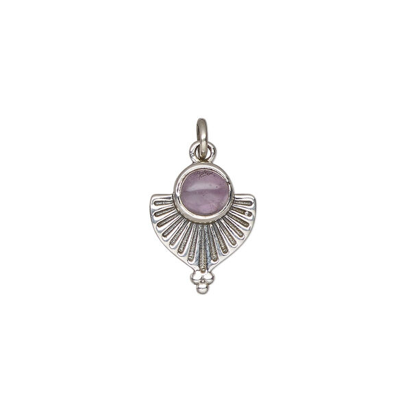 Drop, antiqued sterling silver and amethyst (natural), 14x11.5mm single-sided fan. Sold individually. image number 0