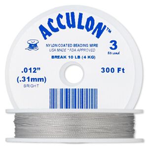 Beading wire, Acculon®, nylon-coated stainless steel, clear, 3 strand, 0.012-inch diameter. Sold per 300-foot spool.