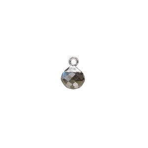 Labradorite / copper / sterling silver 1pkg1, silver-plated hand-cut faceted round drop natural 7mm