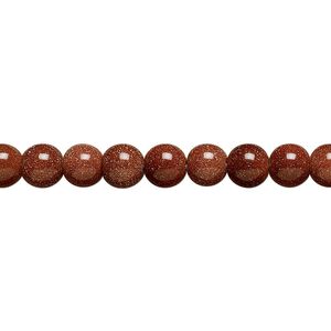 Bead, brown goldstone (glass) (man-made), 6mm round. Sold per 15-1/2" to 16" strand.