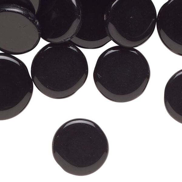 Bead, Czech pressed glass, opaque black, 14mm flat round. Sold per 2-ounce pkg, approximately 40 beads. image number 0