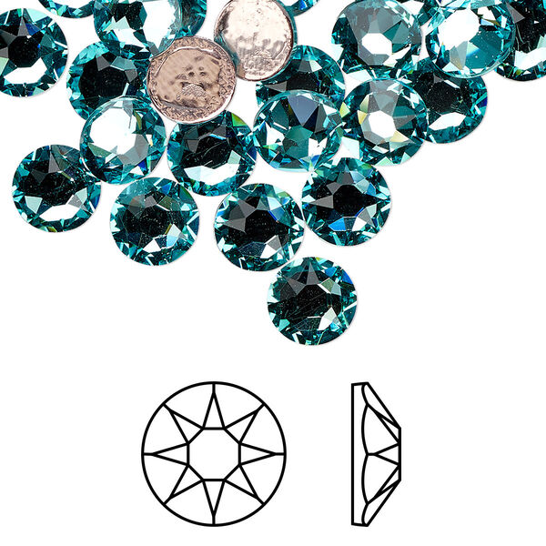 Flat back 144pk light turquoise foil back, Swarovski® hotfix 7.07-7.27mm rose round SS34 2078HF image number 0