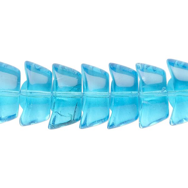 Bead, glass, translucent dark aqua blue, 15x7mm-16x9mm ingot. Sold per 11-inch strand, approximately 40 beads. image number 0