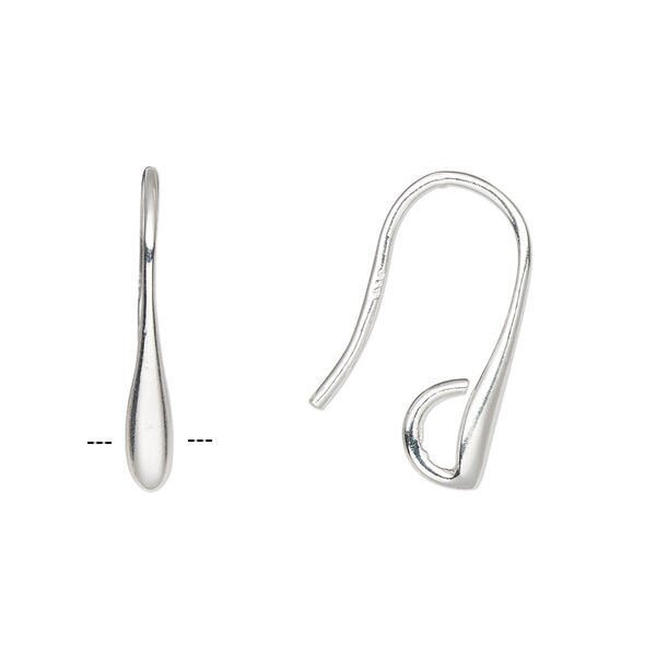 Ear wire, sterling silver, 20mm fishhook with hidden open loop, 20 gauge. Sold per pair. image number 0