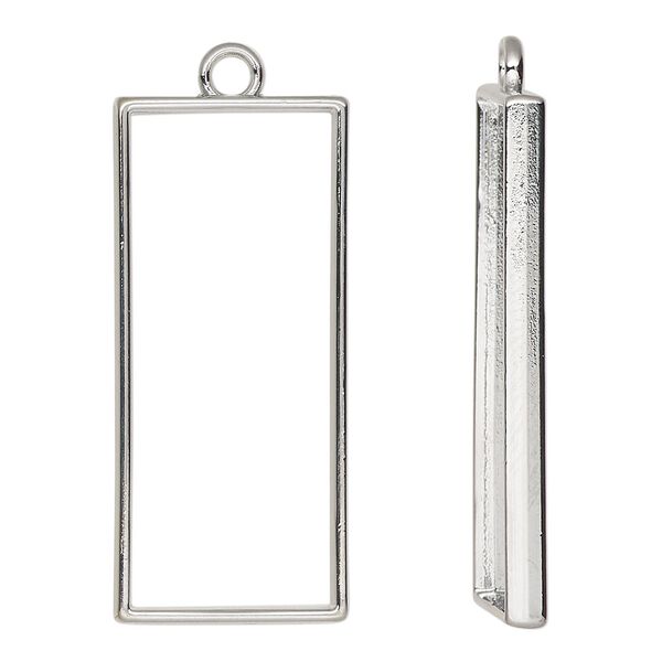 Focal, silver-finished "pewter" (zinc-based alloy), 43x19mm open rectangle. Sold per pkg of 2. image number 0