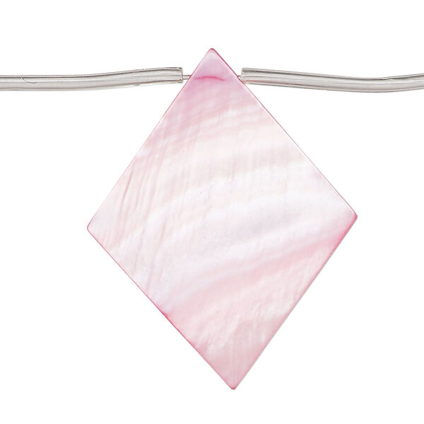 Bead, mother-of-pearl shell (dyed), pink, 35x4mm-37x8mm top-drilled flat diamond, Mohs hardness 3-1/2. Sold per 15-inch strand, approximately 10 beads. image number 0