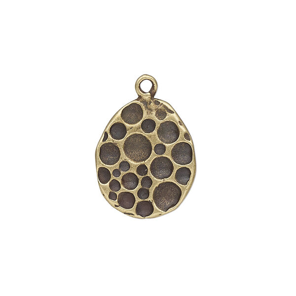 Drop, JBB Findings, antique brass-plated pewter (tin-based alloy), 18.5x15mm single-sided teardrop with textured bubble design. Sold per pkg of 2. image number 0