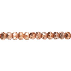 Bead, Czech fire-polished glass, metallic apricot, 5x4mm faceted rondelle. Sold per 15-1/2" to 16" strand.
