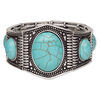 Bracelet, stretch, magnesite (dyed / stabilized) and antique silver-plated "pewter" (zinc-based alloy), blue, 42mm wide with oval, 7 inches. Sold individually. image number 0
