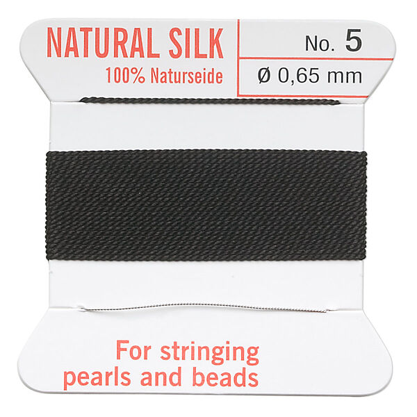 Thread, Griffin, silk, black, size #5. Sold per 2-meter card (approximately 78 inches). image number 0