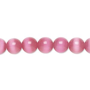 Bead, cat's eye glass (fiber optic glass), dark pink, 8mm round, quality grade. Sold per 15-1/2" to 16" strand.