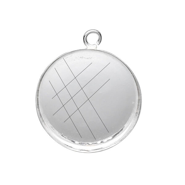 Drop, fine silver, 25mm round bezel cup setting with open loop. Sold individually. image number 0