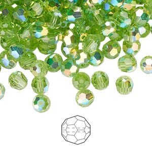 Bead 144pk peridot AB, Preciosa Czech crystal 5mm round