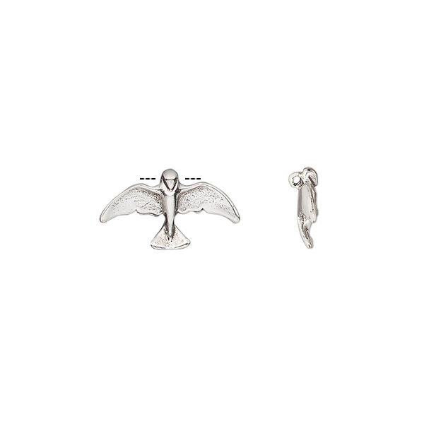 Charm, antiqued sterling silver, 14.5x8mm single-sided dove. Sold individually. image number 0