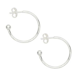 Earring hoop 1pkg4 sterling silver, 18x1.5mm / 3mm ball, diamond-cut, 2 pair