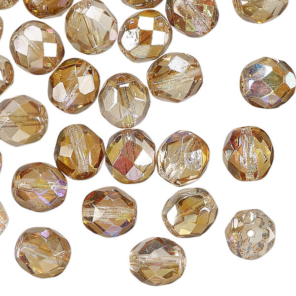 Czech fire-polished glass 1pkg50, faceted round bead half-coated translucent celsian clear AB 8mm image number 0