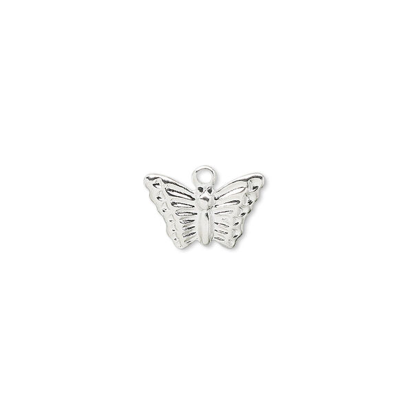 Charm, silver-plated brass, 13x9mm butterfly. Sold per pkg of 100. image number 0