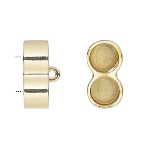 Cord end, glue-in, gold-finished "pewter" (zinc-based alloy), 20x10.5mm 2-strand barrel, 8mm inside diameter. Sold per pkg of 2.