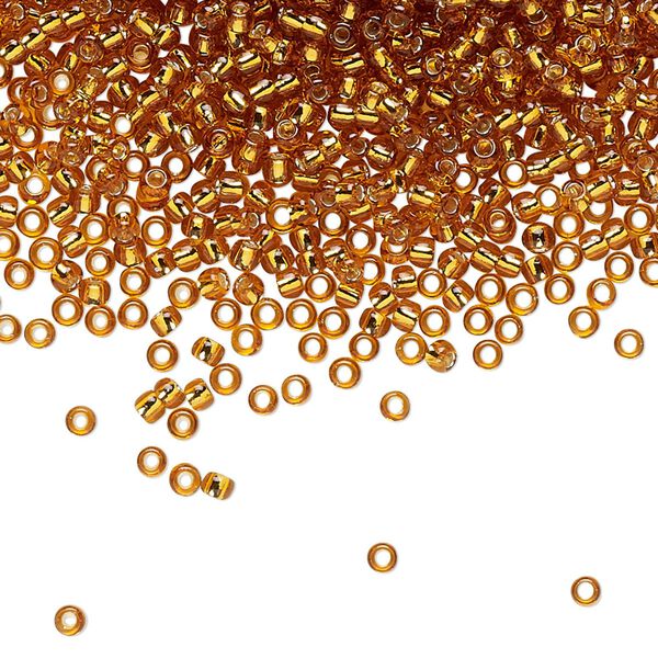 Seed bead, TOHO BEADS®, glass, pkg/50g, #11 round, transparent silver-lined topaz (TR-11-22C). image number 0