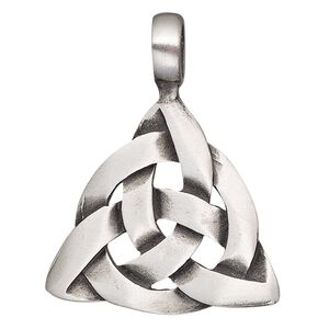 Pendant, antiqued pewter (tin-based alloy), 41x32mm double-sided Celtic knot triangle. Sold individually.