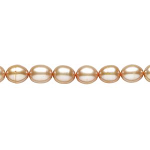 Pearl 1pkg1 cultured freshwater, 5-6mm rice C grade, 15 inch dyed sienna