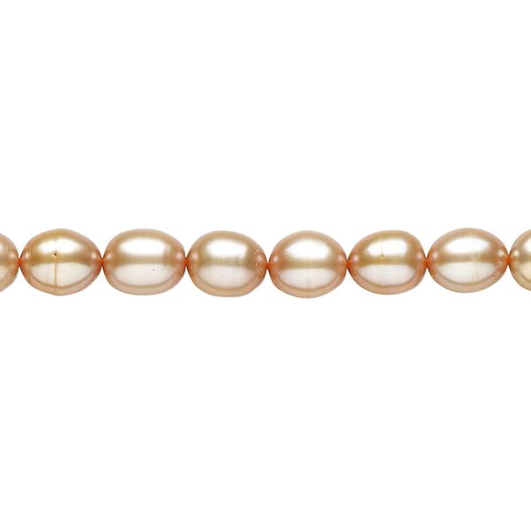 Pearl 1pkg1 cultured freshwater, 5-6mm rice C grade, 15 inch dyed sienna image number 0