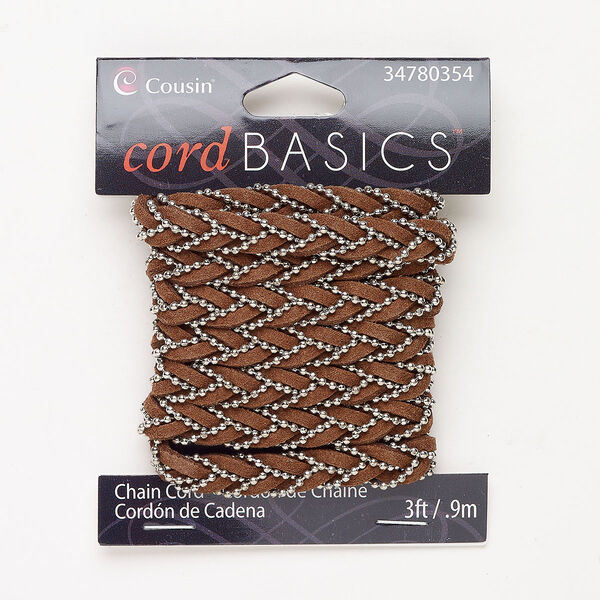 Leather / steel 1pkg1, braided cord dark brown / silver-finished 3 foot 7mm image number 0
