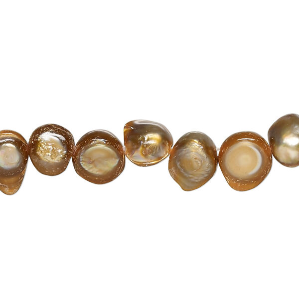 Pearl, cultured freshwater (dyed), terra cotta, 6mm-11x8mm baroque with 0.4mm hole, D grade, Mohs hardness 2-1/2 to 4. Sold per 15-inch strand. image number 0