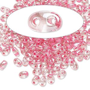 Seed bead, Preciosa Twin™ Czech glass, pkg/50g, 5x2.5mm oval, transparent rose terra color-lined clear, (38698).