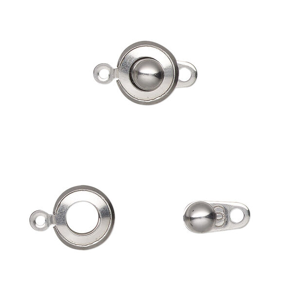 Clasp, button, stainless steel, 9.5mm round. Sold per pkg of 10. image number 0