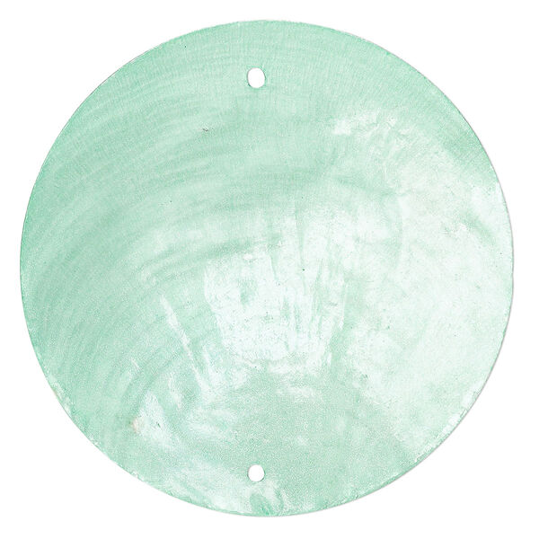 Wind chime component capiz shell 20pk 50mm double-drilled flat round, translucent turquoise dyed image number 0