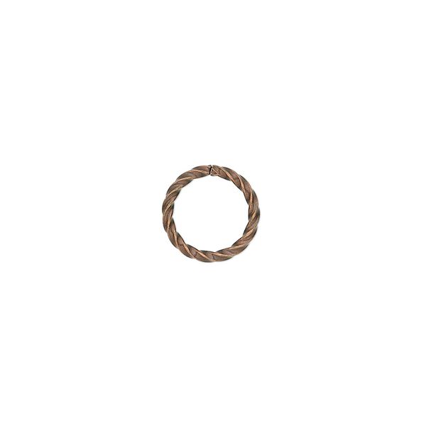 Jump ring, antique copper-plated brass, 10mm twisted round, 8mm inside diameter, 16 gauge. Sold per pkg of 1,000. image number 0