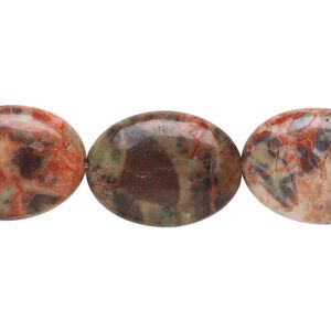 Dream jasper 1pkg1, flat oval bead natural 8 inch 20x15mm