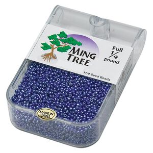 Seed bead, Ming Tree™, glass, pkg/1/4 pound, #11 round, opaque luster blue.