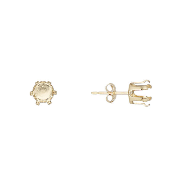 Earstud, Snap-Tite®, 14Kt gold-filled, 6mm 6-prong round setting. Sold per pair. image number 0