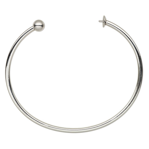 Bracelet component, cuff, stainless steel, 8 inches with 6mm cup and 2.5mm peg, fits 6mm half-drilled round bead. Sold individually. image number 0